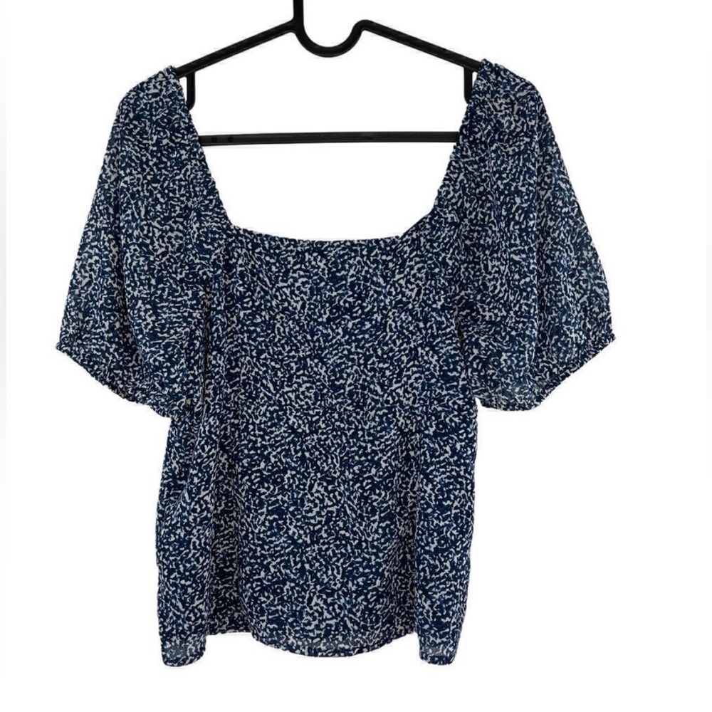 Madewell Blue Indigo Bengali Block-print Chiffon Sweetheart Lined Blouse 2 - Picture 5 of 11
